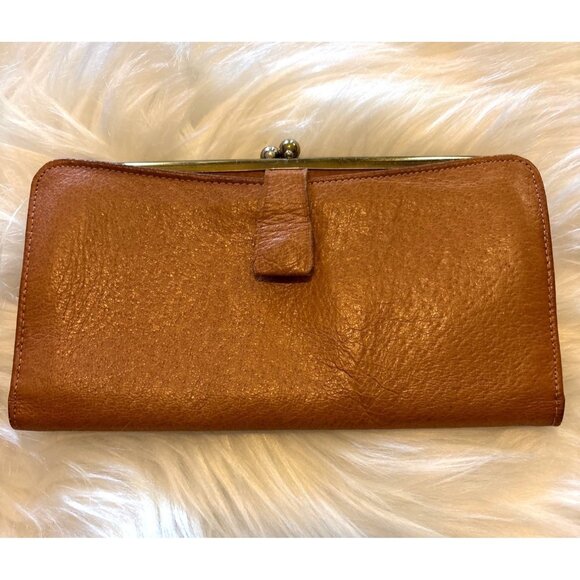 Vtg Antique Pigskin Leather Wallet With Gold-Tone Frame & Crown Detail Clutch - Picture 1 of 12